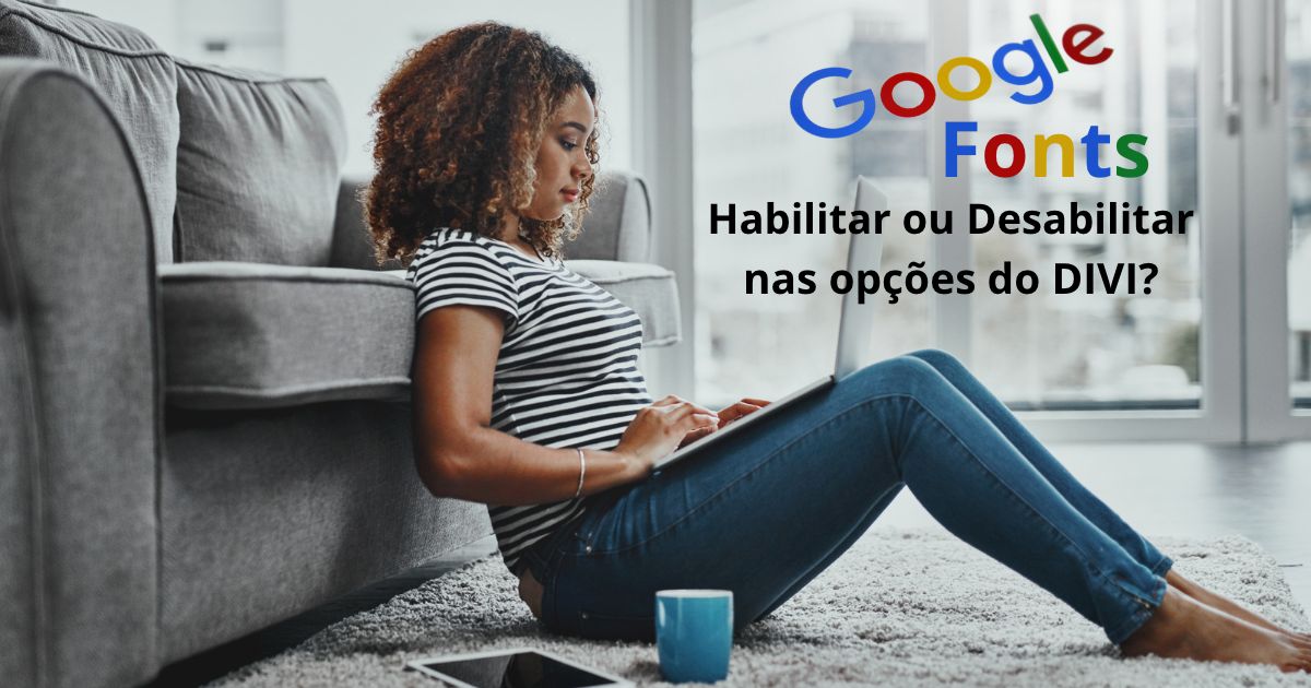 Jovem sentada no chão com um laptop escrevendo algo.